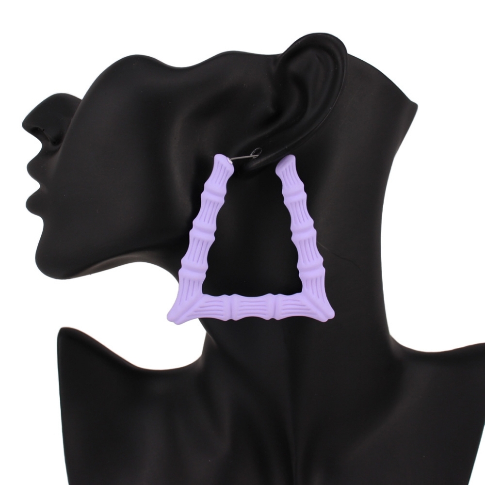 Lavender Bamboo 2.3" Doorknocker Hoop Earrings Trapezoid Accessory Jewelry
